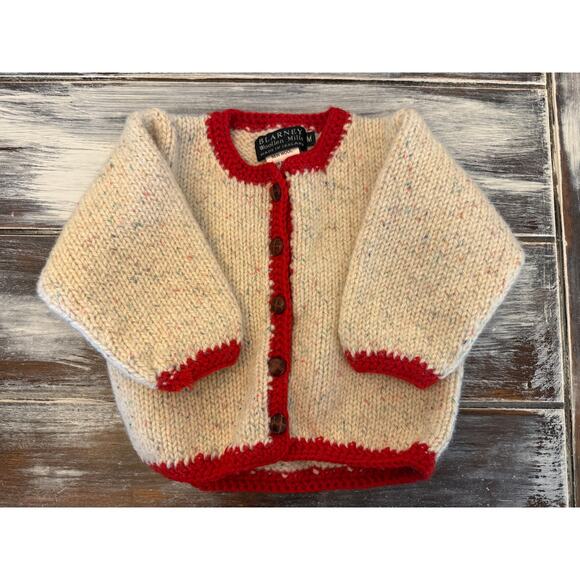 Blarney Woolen Mills Child’s Cardigan Cream with Red Lining Size Medium Ireland - Picture 1 of 5